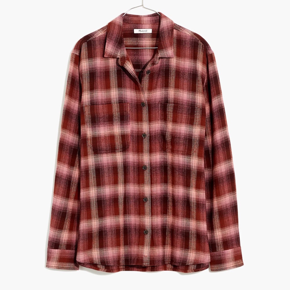Flannel Oversized Ex-Boyfriend Swing Shirt Buffalo Check Medium - Picture 2 of 8